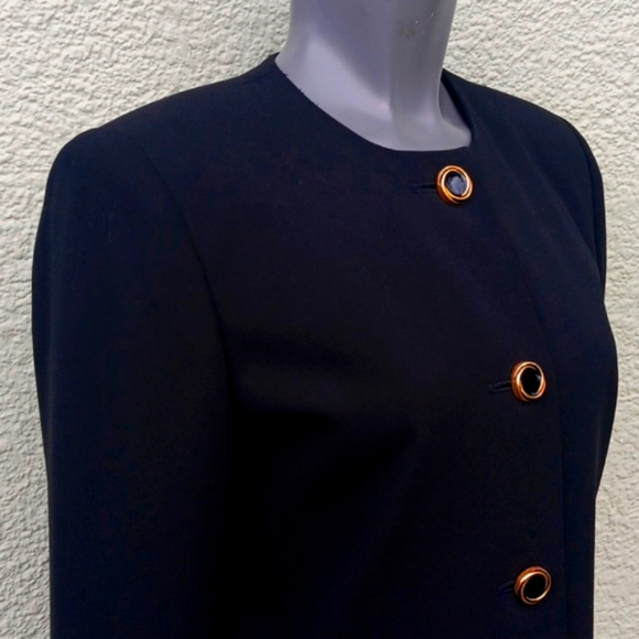 LE SUIT PETITE LADIES VINTAGE BLACK (4) GOLD BUTTON LUXURY SUITCOAT/BLAZER - Picture 16 of 17